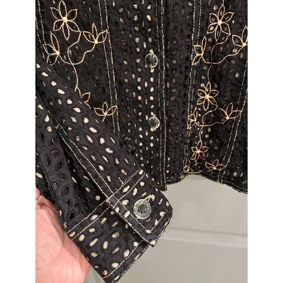 NWOT Yak Magik Vintage Artsy Eyelet Embroidered Jacket Black w/ Tan Lining Small - Picture 6 of 13